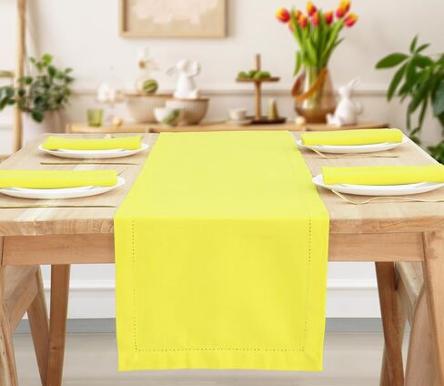 Table Runner White – 90 inches Long Hemstitch Runner 14 x 90 Inch – 100% Cotton – Durable Washable Fabric for Spring and Summer – Stripe Edges - Blue in Saudi Arabia