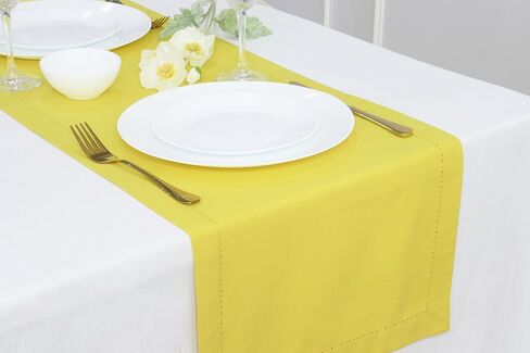 Table Runner White – 90 inches Long Hemstitch Runner 14 x 90 Inch – 100% Cotton – Durable Washable Fabric for Spring and Summer – Stripe Edges - Blue in Saudi Arabia