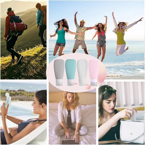 Travel Bottles for Toiletries 2 oz Silicone Squeezable Travel Size Containers Lotion Tsa Approved for Shampoo Conditioner Body Wash Accessories Outdoor Essentials (Blue purple pink yellow) in Kuwait