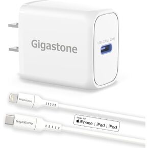 Gigastone iPhone Charger Fast Charging【Apple MFi Certified】 20W USB C Charger + 5FT USB-C to Lightning Cable, Fast Charger iPhone 14/14 Pro / 14 Pro Max/iPad/iPad Mini/iPad Pro