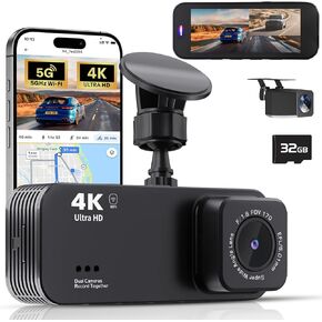 Dash Camera for Cars,Ultra HD 8K Dash Cam Front and Rear, Dash cam with Night Vision,Built-in Wi-Fi & GPS,3.16"IPS Screen,170°Wide Angle,WDR, 32GB Card,24Hrs Parking Mode - OliveDrab