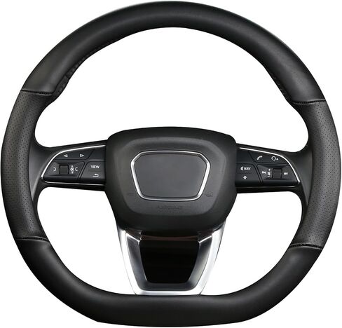 Cxtiy D Shaped Steering Wheel Cover, Genuine Leather Flat Bottom Stearing Wheel Cover Luxury Car Accessories 14 1/2-15 Inch (Beige) in Saudi Arabia