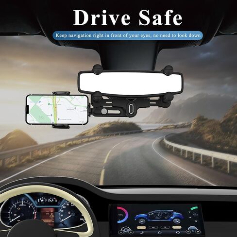 for Magsafe Car Mount, Rear View Mirror Phone Holder, Rotatable and Retractable Phone Holder for Car Compatible with iPhone 15/14/13/12 Series and All Phones with Magsafe Case or Metal Ring in Saudi Arabia