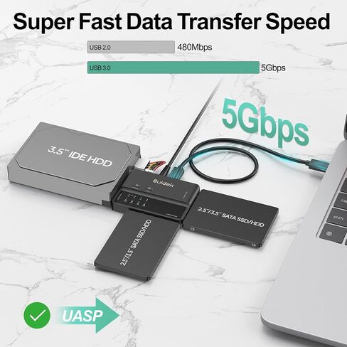 محول USB 3.0 إلى SATA IDE، محول محرك الأقراص الصلبة IDE الخارجي لقرص القرص الصلب العالمي 2.5/3.5 بوصة HDD/SSD، مجموعة محول IDE/SATA مع محول طاقة 12 فولت/2 أمبير in Kuwait