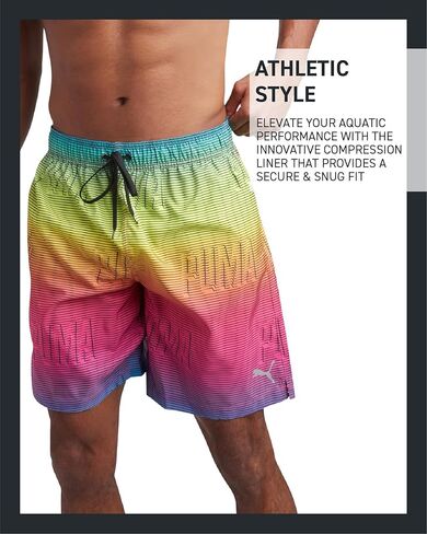 بدلة استحمام للرجال من PUMA - ملابس سباحة سريعة الجفاف مع بطانة شبكية مضغوطة - ملابس سباحة بدرزة داخلية 8 بوصة (S-XL) in Kuwait