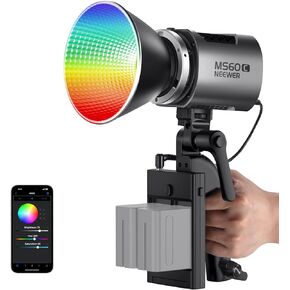 NEEWER MS60C 65W COB RGBWW LED Video Light with 2.4G/APP Control, 2X 7800mAh NP-F970 Battery PD Fast Charging, Diffuser, 2700K-6500K, 8300lux/1m, CRI97+/TLCI98+, 17 Scenes, Bowens Mount
