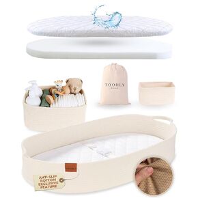 Baby Changing Basket - Sherpa Beige Moses Basket for Babies - Teddy Diaper Changing Basket - Baby Diaper Changing Pad for Dresser - Changing Table Topper for Dresser - Toodly