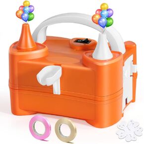 Electric Balloon Pump, Dual-Nozzle Portable Balloon Pump, Electric Balloon Inflator Balloon Pump Electric Kit for Birthday Party Decorations, Weddings, Festivals and Party (Orange)