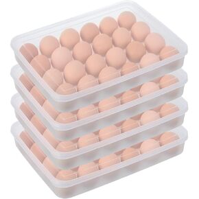 96 Egg Holders for Refrigerator,4 Set Clear Deviled Egg Tray with Lid,Plastic Egg Storage Container,Egg Organizer for Protect and Keep Fresh,24 Egg Tray x 4 Pack