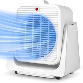 Heater and Fan Combo for Desk, 2 in 1 Heater Fan w/Fast Heating & Fan Modes, 45° Adjustable Angle, Overheated & Tip-Over Protection, Portable Heater and Cooler fan for Office, Bedroom, Indoor Use
