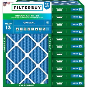 Filterbuy 16x24x2 Air Filter MERV 13 Optimal Defense (12-Pack), Pleated HVAC AC Furnace Air Filters Replacement (Actual Size: 15.38 x 23.38 x 1.75 Inches)
