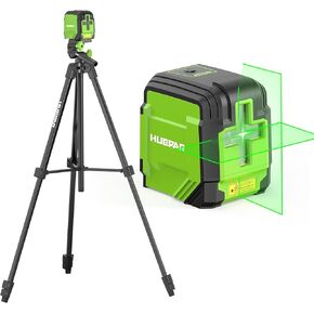 Laser Level Self Leveling with Tripod, Huepar 98Ft Cross Line Laser Level Green Line Laser Accurate Measuring Tool for Tile, Picture Hanging, Construction Indoor Project, Battery&Carrying Bag Included