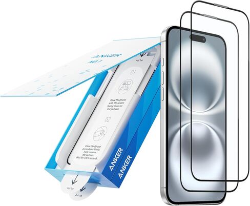 Anker 9H+ Glass for iPhone 15 Pro Max Screen Protector, Military Grade Shatterproof & Ultra Durable Screen Protector for 15 Pro Max, Tempered Glass Full Coverage Protection, Easy Installation(2-Pack) in Kuwait