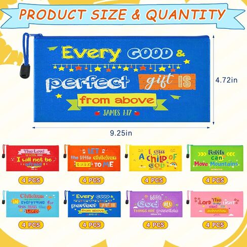16 Pcs Bible Verse Pencil Pouch for Bible Study Pen Pouch Inspirational Christian Pencil Case Scripture Pen Bag Makeup Bags for Students Kids School Office Journaling Supplies, 9 x 4.7 Inch in Saudi Arabia