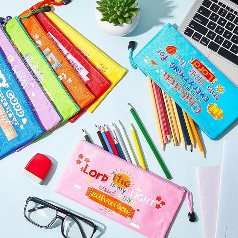 16 Pcs Bible Verse Pencil Pouch for Bible Study Pen Pouch Inspirational Christian Pencil Case Scripture Pen Bag Makeup Bags for Students Kids School Office Journaling Supplies, 9 x 4.7 Inch in Saudi Arabia
