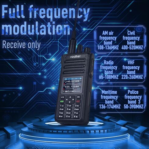 Radtel RT-730 10W Air Band Walkie Talkie، نطاق كامل 199CH HT، راديو محمول طويل المدى قابل لإعادة الشحن ثنائي الاتجاه مع بطارية USB-C، NOAA، FM، وقدرات التقاط التردد AM in Kuwait