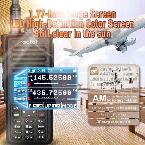 Radtel RT-730 10W Air Band Walkie Talkie، نطاق كامل 199CH HT، راديو محمول طويل المدى قابل لإعادة الشحن ثنائي الاتجاه مع بطارية USB-C، NOAA، FM، وقدرات التقاط التردد AM in Kuwait