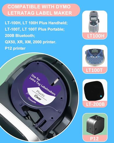 Label Maker Refills Replacement for Dymo Letratag Handheld Label Maker Compatible with Dymo LT100T LT100H QX50 12mm Paper Label Tape Black on White 4m 13ft 91330 10697 Letra tag Tape, 5 Packs in Saudi Arabia