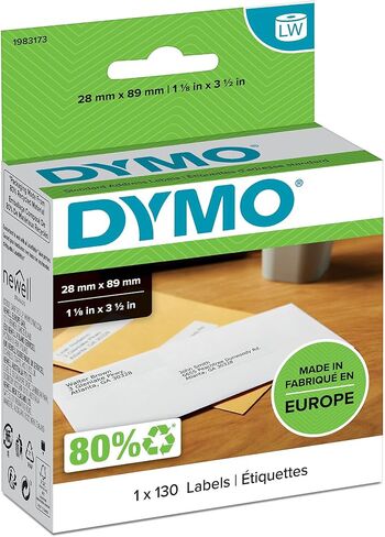 ملصقات عنوان كبيرة مقاس 36 مم × 89 مم LW من Dymo، لفة واحدة مكونة من 130، (260 ملصق سهل التقشير)، ذاتية اللصق، لصانعي الملصقات، أصلية، طباعة سوداء على شفاف in Saudi Arabia