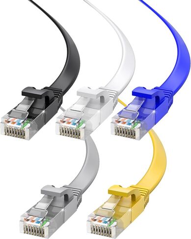 كابل إيثرنت Cat 6 بطول 10 أقدام - مع تصميم مسطح وموفر للمساحة، وكابل تصحيح شبكة LAN عالي السرعة للإنترنت، وموصلات RJ45 - بطول 10 أقدام / متعدد الألوان / 5 حزم - مثالي للألعاب والبث والمزيد in Kuwait