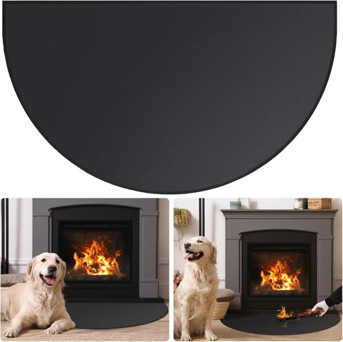 FLASLD Fireproof Fireplace Mat 24×42Inch Half Round Hearth Rug Protects Floors from Sparks Embers, Brown in Saudi Arabia