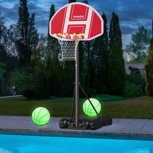 Poolside Basketball Hoop with Light Adjustable Height 45''-59'' Swimming Pool Basketball Hoop Goal System with 2 Balls and Pump in Saudi Arabia