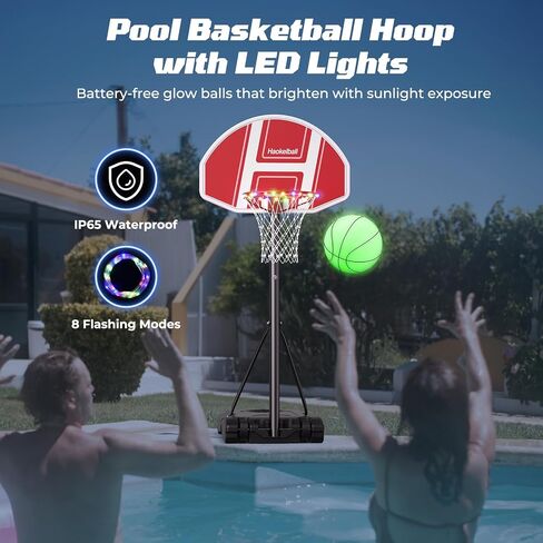 Poolside Basketball Hoop with Light Adjustable Height 45''-59'' Swimming Pool Basketball Hoop Goal System with 2 Balls and Pump in Saudi Arabia