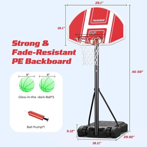 Poolside Basketball Hoop with Light Adjustable Height 45''-59'' Swimming Pool Basketball Hoop Goal System with 2 Balls and Pump in Saudi Arabia
