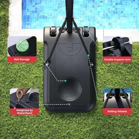 Poolside Basketball Hoop with Light Adjustable Height 45''-59'' Swimming Pool Basketball Hoop Goal System with 2 Balls and Pump in Saudi Arabia