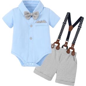 SANMIO Baby Boy Clothes Suits Short Sleeve Top+Bowtie+Suspender Shorts Summer Infant Gentleman Birthday Outfits
