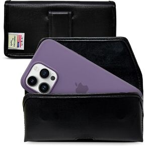 Turtleback Premium Leather Phone Holster for iPhone 14 Pro Max, 14 Plus, 12 & 13 Pro Max – Black Phone Belt Holder Fits Slim Cases – Phone Holster with Exclusive Leather Belt Clip, Magnetic Closure
