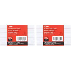 Mead Lined Index Cards, Note Cards, Ruled, 100 Count, 3" x 5", White (63350)