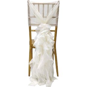 Milk Yarn Chair Cover, Tulle Chair Back Cap Covers for Bridal Shower, Wedding, Baby Shower Decoration Long Tulle High Chair Skirt Slipcovers (Ivory White, 2pcs)