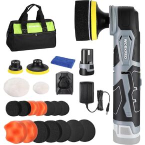WORKPRO 12V Cordless Polisher, 3" Mini Car Detailing Buffer & Sander Machine Kit with 2 Li-Ion Batteries, Variable Speed Trigger for Auto/DIY Polishing/Sanding/Waxing