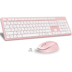 LeadsaiL Wireless Keyboard and Mouse Combo, Full-Sized Ergonomic Computer Keyboard, 2.4GHz Cordless Keyboard Silent Mouse Set with 2-in-1 USB Receiver, 12 FN Shortcuts for Windows Laptop, PC/Mac-Pink in Kuwait