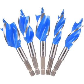 SOMADA Auger Drill Bit Set for Wood, 5-Piece, 1/2", 5/8", 3/4", 7/8" and 1" Inch Size, 4-Inch Long with Storage Case, Impact Wood Auger Set with Quick Change