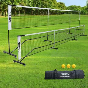 VANCL Pickleball Net on Wheels Badminton Pickleball Net Height Adjustable Portable Net Outdoor Metal Frame with Strong Nylon Net and Carrying Bag for Pickleball/Tennis/Badminton/Volleyball