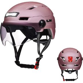 ILM Adult Bike Helmet with USB Rechargeable LED Front and Back Light Mountain&Road Bicycle Helmets for Men Women Removable Goggle Cycling Helmet E3-10L(Blue Purple, Small/Medium)