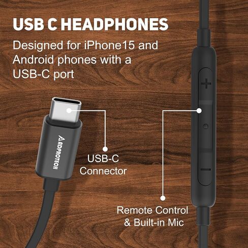 USB C Headphones for iPhone, Type C Earbuds Red Pear Wood Wired HiFi Stereo with Remote & Mic, USB C Earphones Compatible with iPhone 15 Pro Max, Galaxy S23, iPad Pro Device with Type C, Dark Green in Saudi Arabia