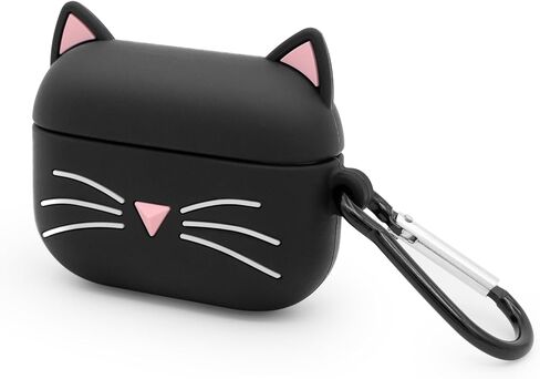 Cute Airpods Case, Whisker Cat Airpods 2 Case, 3D Animals Black Cat Kitty Airpods 1st Generation Case, Airpods 2nd Generation Shockproof Silicone Charging Case with Cleaner Kit and Carabiner in Kuwait