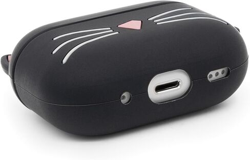 Cute Airpods Case, Whisker Cat Airpods 2 Case, 3D Animals Black Cat Kitty Airpods 1st Generation Case, Airpods 2nd Generation Shockproof Silicone Charging Case with Cleaner Kit and Carabiner in Kuwait