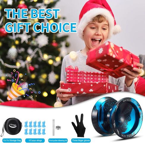 WATIEOBOO R8 يويو احترافية مستجيبة يويو، يويو معدنية للأطفال المبتدئين، استبدال محمل يويو غير مستجيب لمشغل يويو المتقدم + أداة حمل إزالة + محور + حافظة يويو (أزرق) in Kuwait