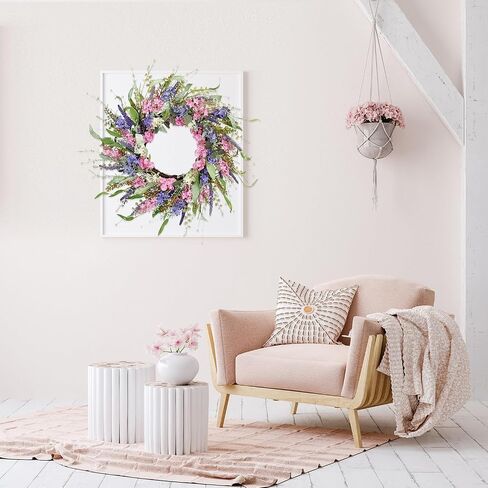 22 Inch White Artificial Daisy Flower Spring Wreath with Eucalyptus Green Leaves Wreath Farmhouse Wreath for Front Door Wall Home Party in Saudi Arabia