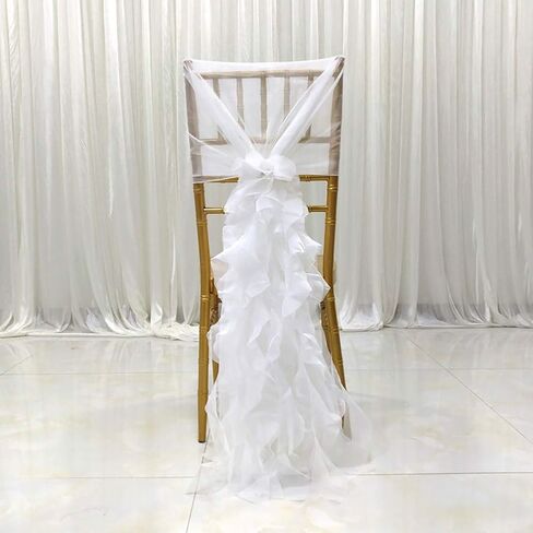 Milk Yarn Chair Cover, Tulle Chair Back Cap Covers for Bridal Shower, Wedding, Baby Shower Decoration Long Tulle High Chair Skirt Slipcovers (Ivory White, 2pcs) in Saudi Arabia