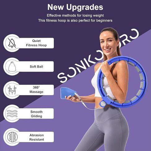 طوق تمرين مرجح لفقدان الوزن للبالغين - دائرة لياقة خصر ذكية صامتة بحجم 50 بوصة مع كرة - معدات تمرين عضلات البطن للمنزل in Kuwait