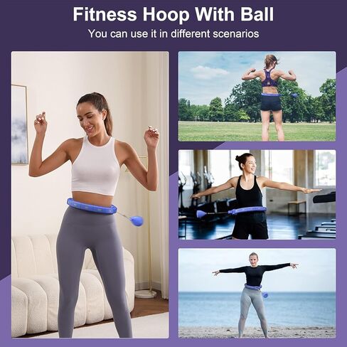 طوق تمرين مرجح لفقدان الوزن للبالغين - دائرة لياقة خصر ذكية صامتة بحجم 50 بوصة مع كرة - معدات تمرين عضلات البطن للمنزل in Kuwait