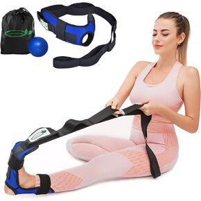 Fascia Stretcher & Calf Stretcher for Plantar Fasciitis with Massage Ball, Achilles Tendinitis, Foot Drop, Yoga Foot & Leg Stretching Strap (Black)
