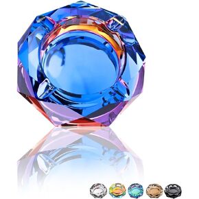 Coomin Crystal Ash Tray, Glass Cigar Ashtray for Outside Patio Outdoor and Indoor, Home Ashtrays for Smokers Cigarettes, Gift Packaging, Black