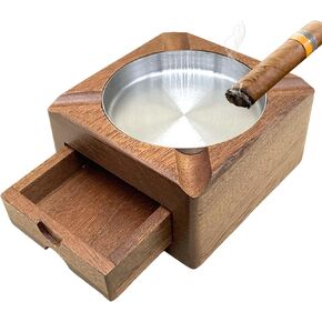 منفضة سجائر سيجار خشبية، صواني رماد سيجار للرجال في الهواء الطلق، ملحقات سيجار، إكسسوارات ويسكي للرجال، منفضة سجائر سيجار للفناء الخارجي، هدايا سيجار (بني، متوسط) (M) in Kuwait