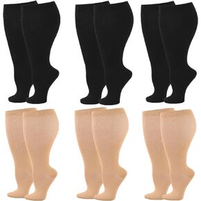 Wide Calf Compression Socks for Women Men, 2 Pairs Plus Size Extra Large Size Support Socks Stockings Reduces Swelling & Pain for Nurses Running Pregnant Travel Flight 20-25 mmHg